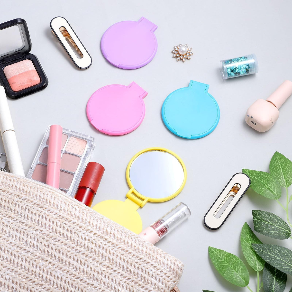 50 Pieces Compact Handheld Mirrors for Makeup & Travel, White