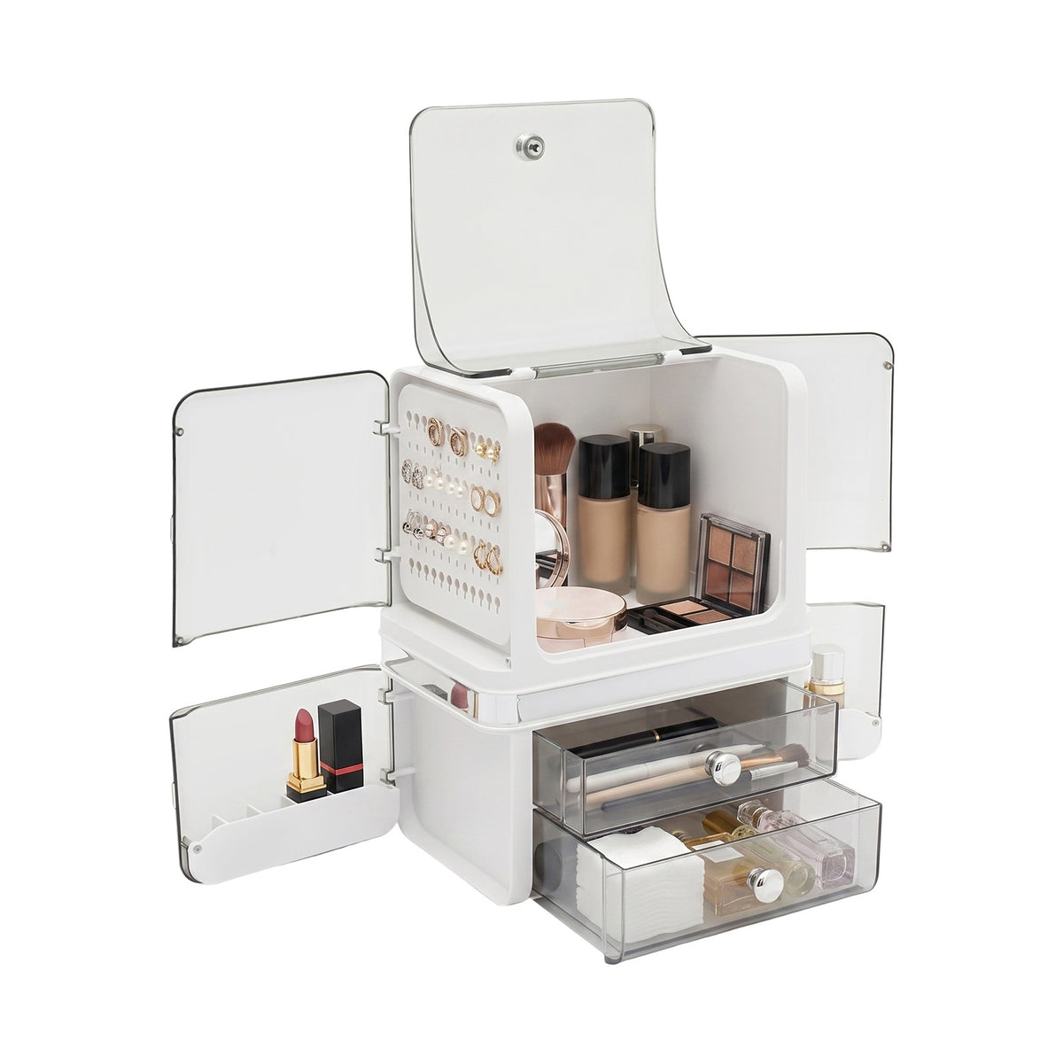 White Makeup Organizer with Drawers Cosmetic Storage Box for Vanity