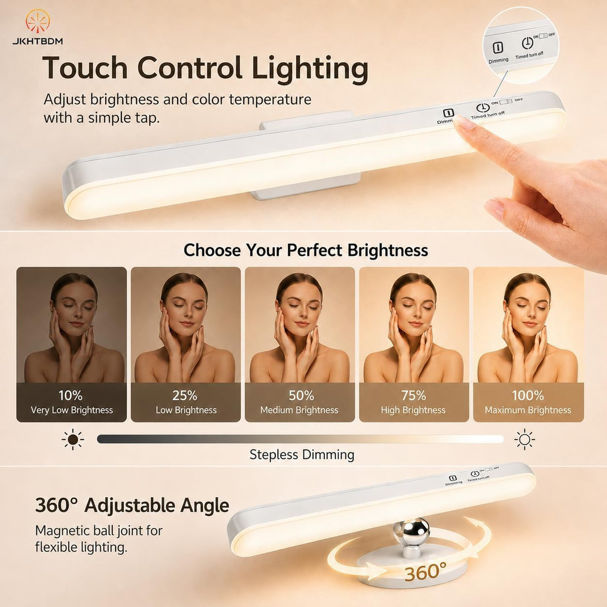 Rechargeable LED Light Bar for Vanity Mirror - Wireless Dimmable Makeup Lighting