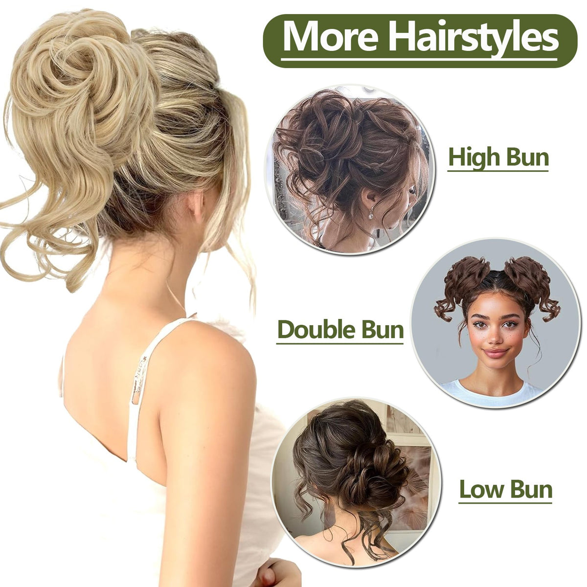 Natural Clip-In Messy Bun Hair Extension Hairpiece for Updo & Wedding