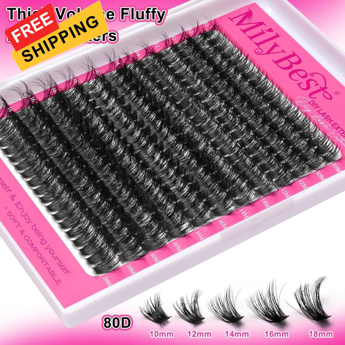 Eyelash Cluster Kit with 80D Fluffy Lashes, Lash Glue & Tweezers