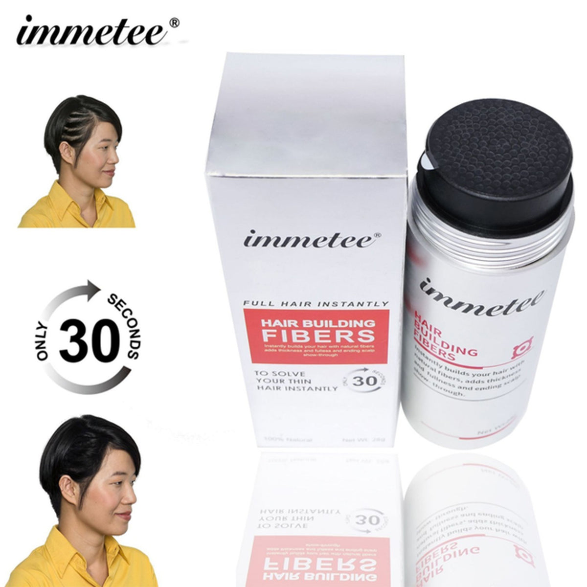Hair Building Fibers Powder - Black, 28g Bottle