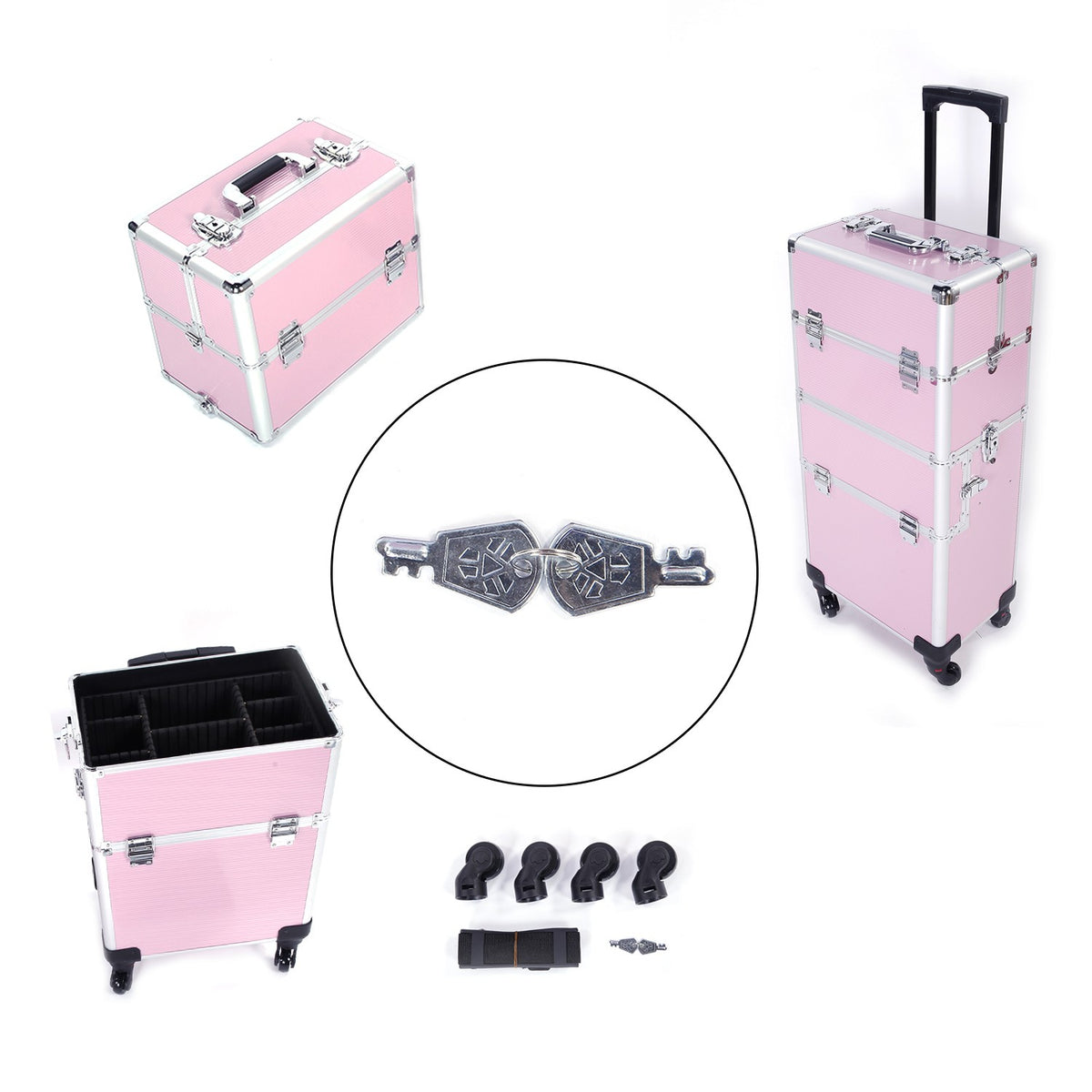 Large Capacity Travel Cosmetic Trolley Organizer with 360° Swivel Wheels