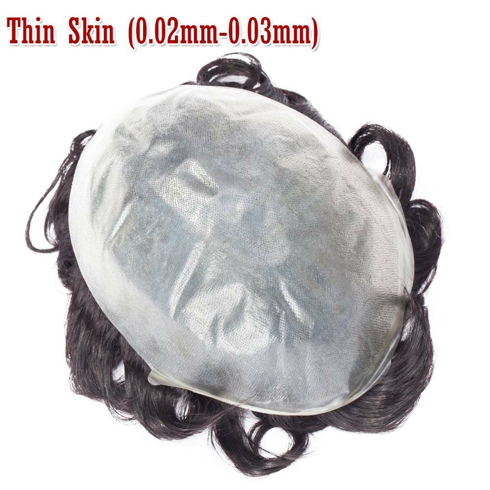 Men's Hair Replacement System Toupee Human Hair Skin V Loop - Natural-Looking Hairpiece