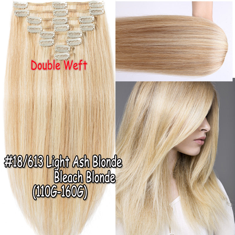 Thick Double Weft Clip-In Human Hair Extensions Full Head - Natural & Straight