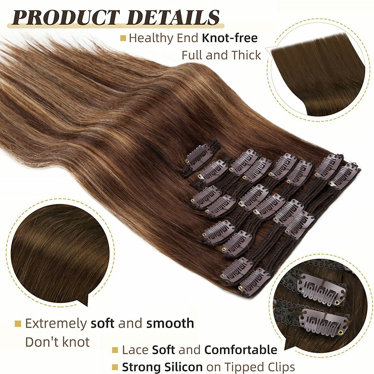 Double Weft Clip-In Human Hair Extensions Full Head - Multiple Colors & Lengths