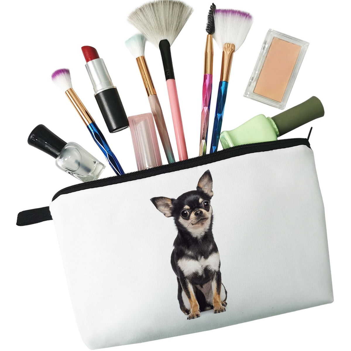 Small Makeup Zipper Bag with Chihuahua Dog Print - Cosmetic Organizer Pouch
