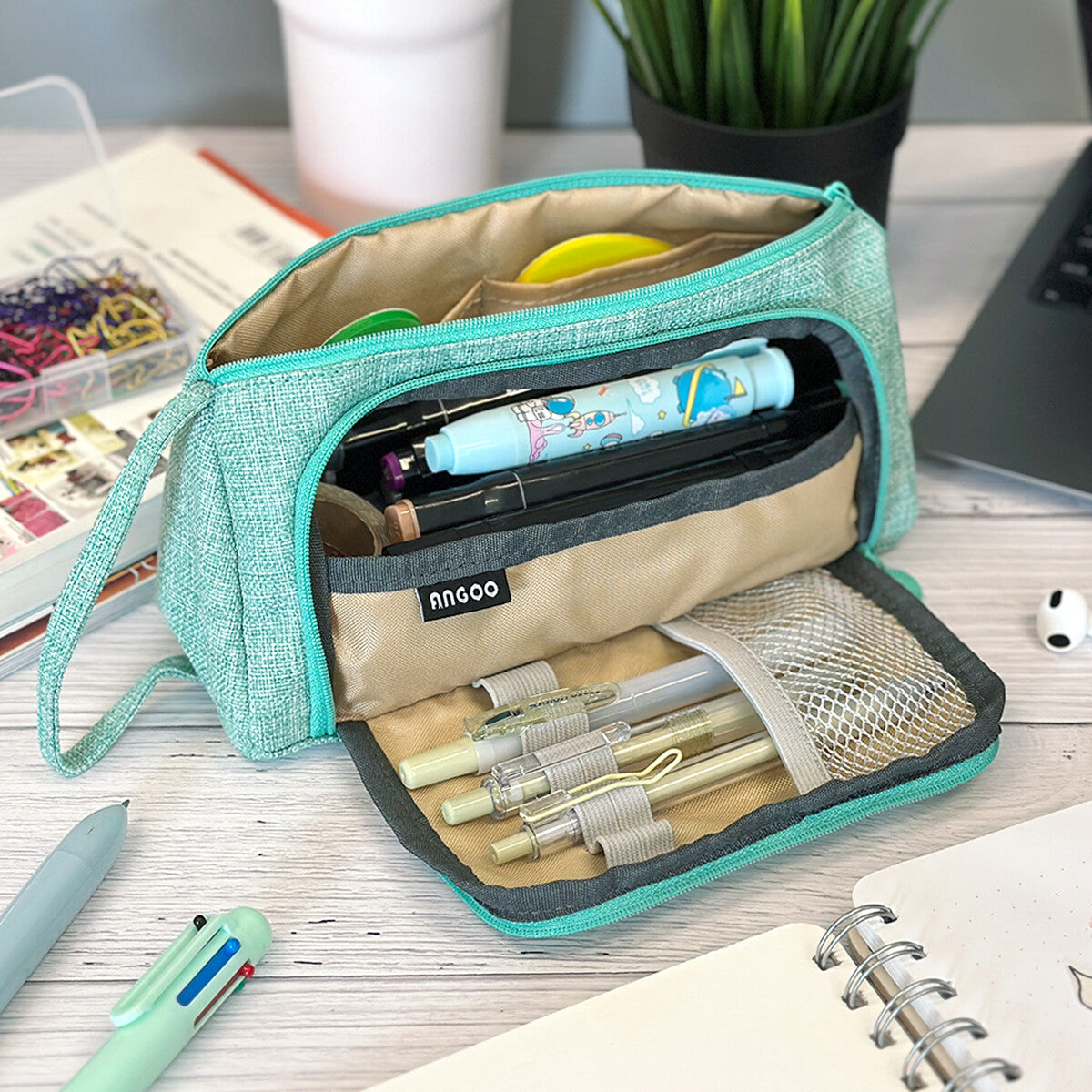 Large Capacity Portable Pencil Case with Front Window & Multiple Pockets