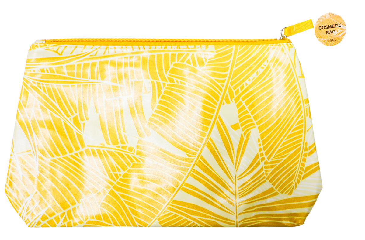Travel Makeup Bag with Internal Zippered Compartment - Floral Yellow 13x8x4 Inches