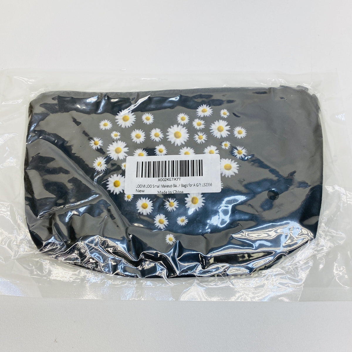 Small Daisy Print Makeup Bag Zippered Cosmetic Organizer Black Gift