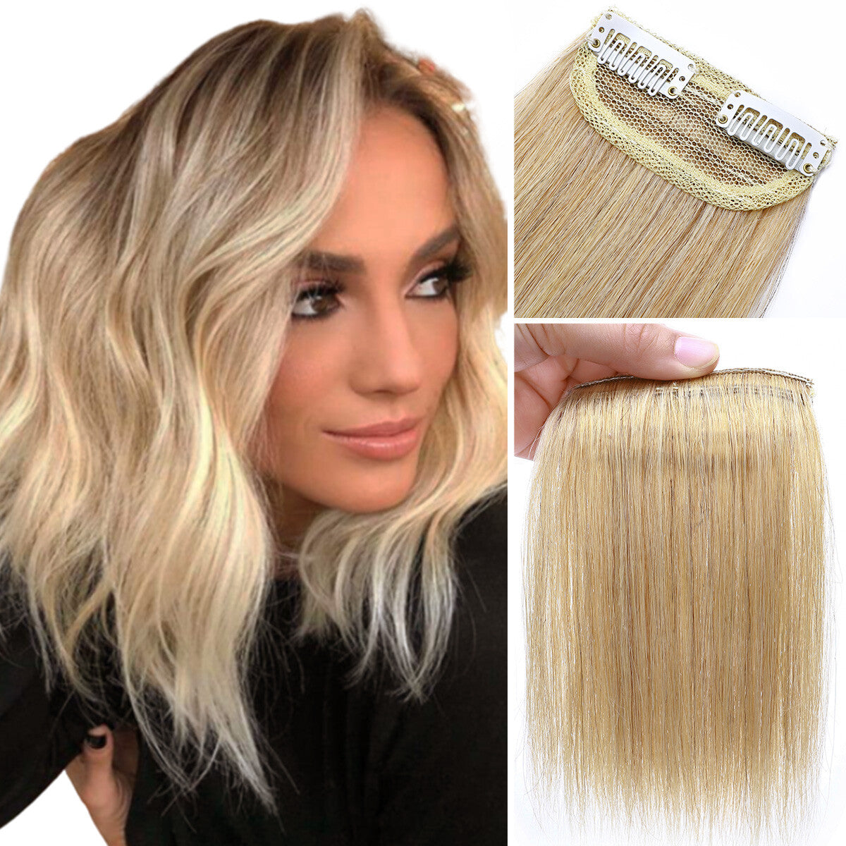 Clip-In Hair Extensions 100% Real Human Hair Fluffy Remy Hair Topper Set