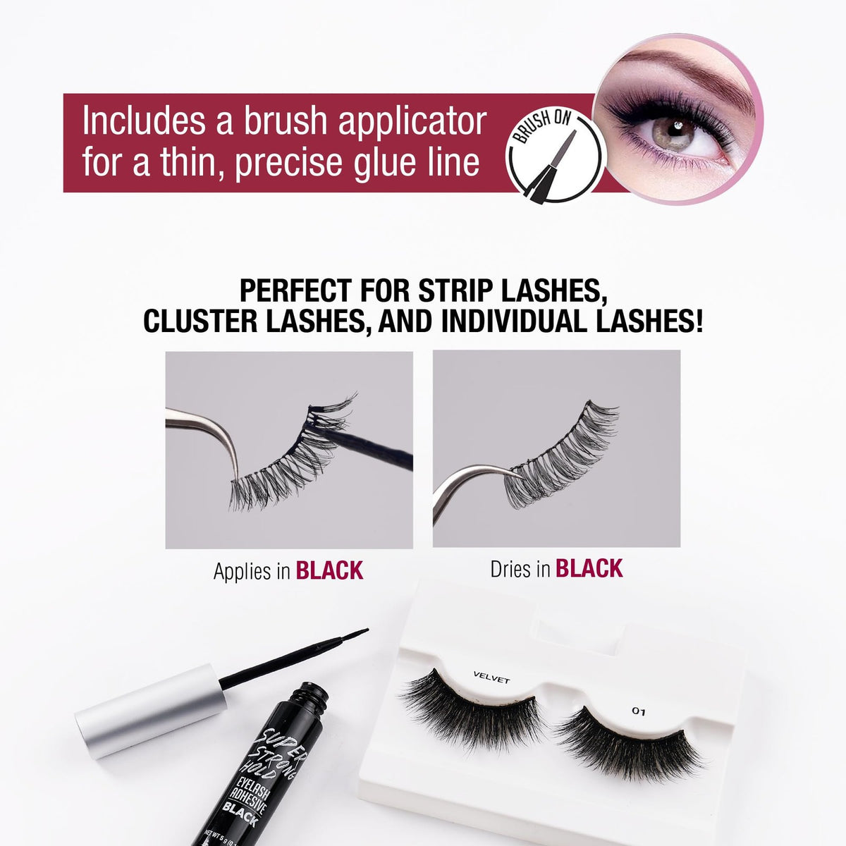 Waterproof Eyelash Adhesive 3-Pack - Strong Hold, Latex & Allergy-Free