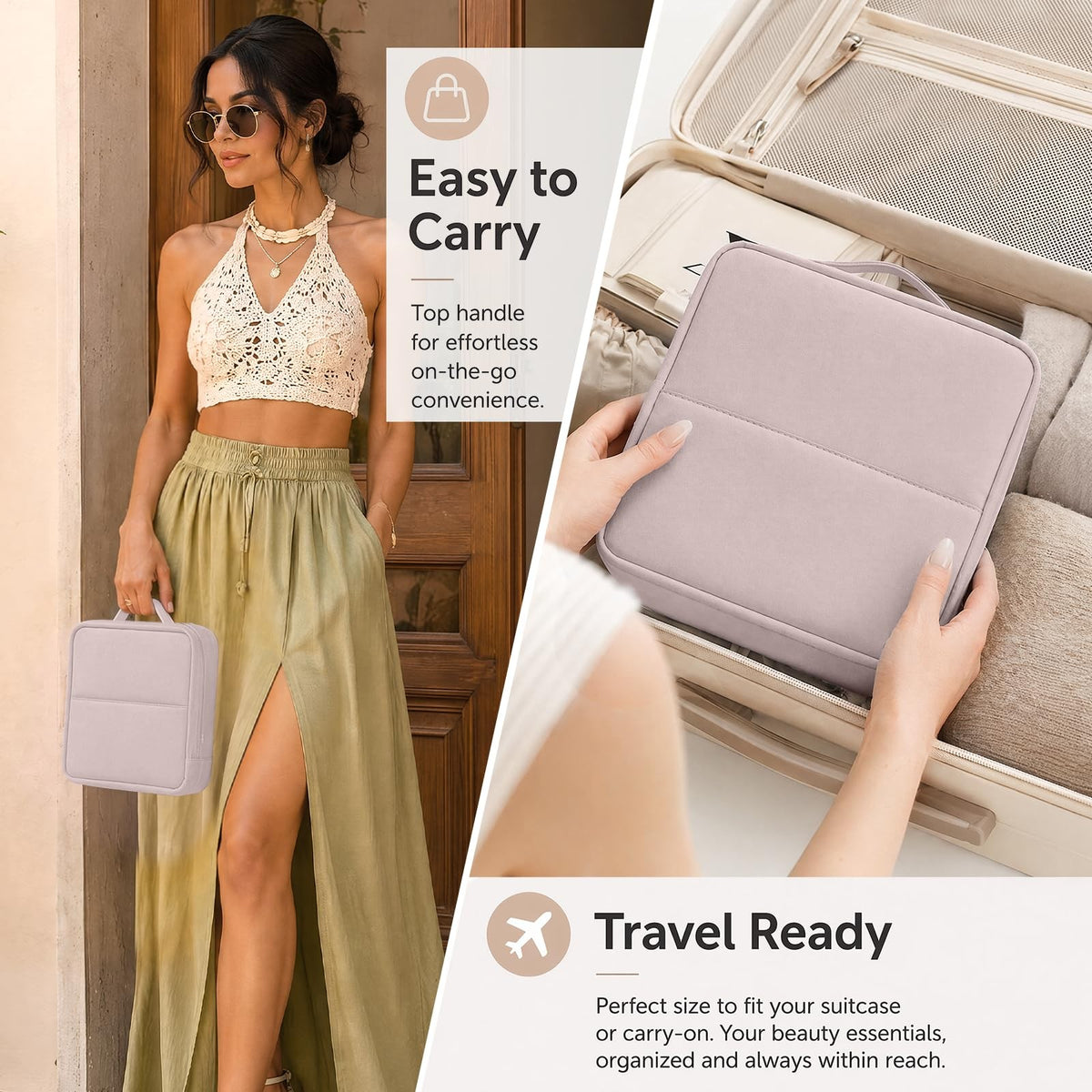 Travel Makeup Bag Large Capacity with Multiple Compartments - Leather Portable Organizer