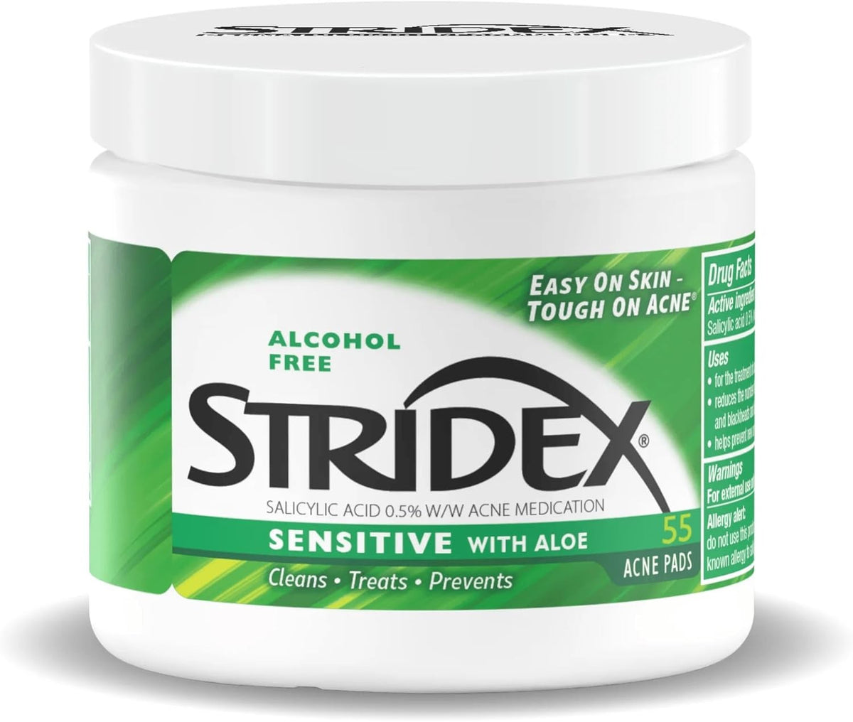 Acne Treatment Pads for Sensitive Skin - Triple Strength with Aloe, 55 Count, 12-Pack