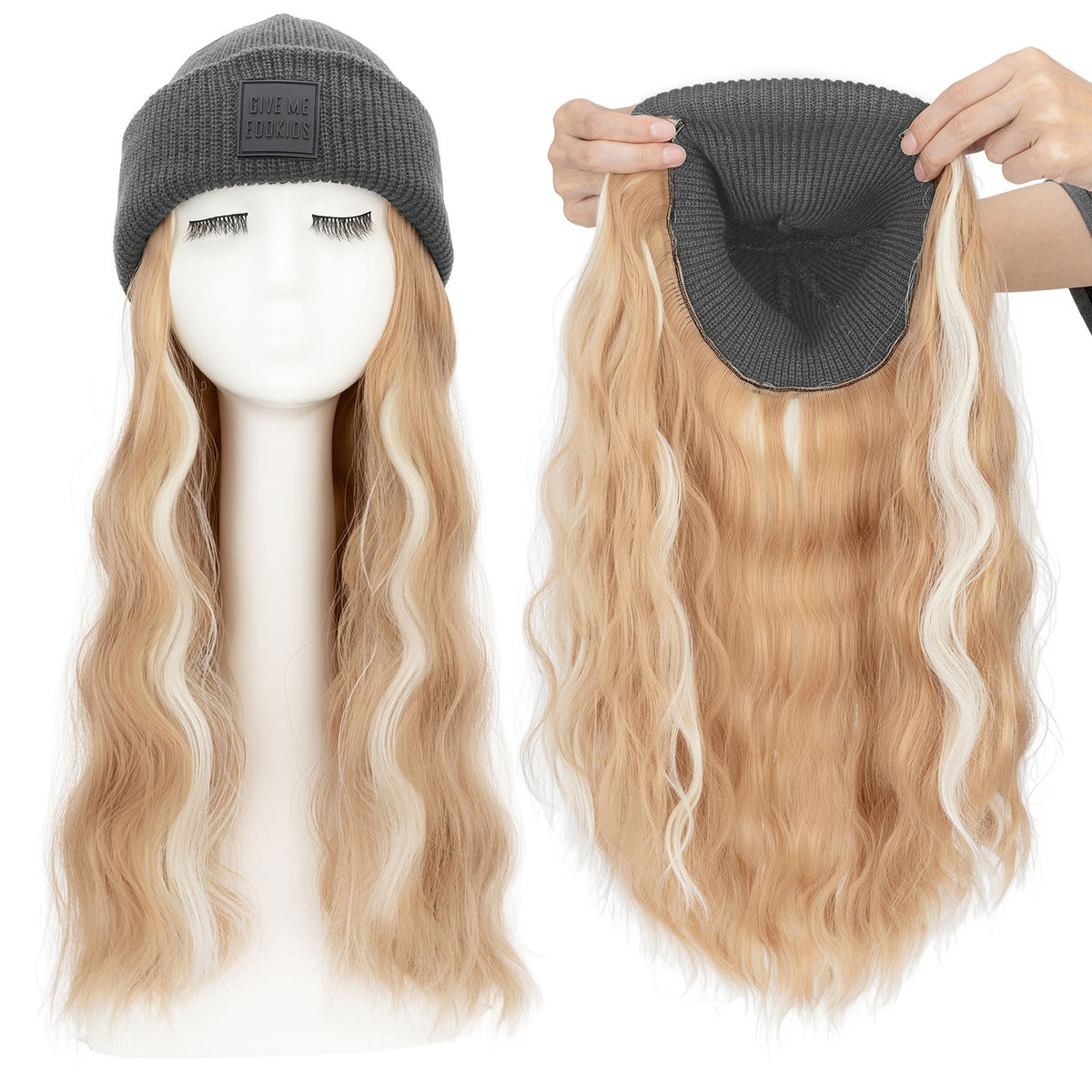 Winter Knitted Beanie Wig with Long Wavy Synthetic Hair - One Size Fits All