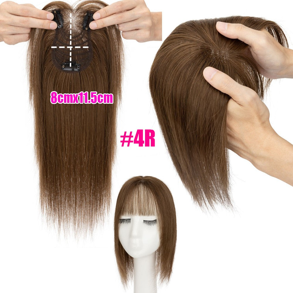 Clip-In Hair Topper with Bangs - Remy Human Hair, Lace Base, 10-14 Inches