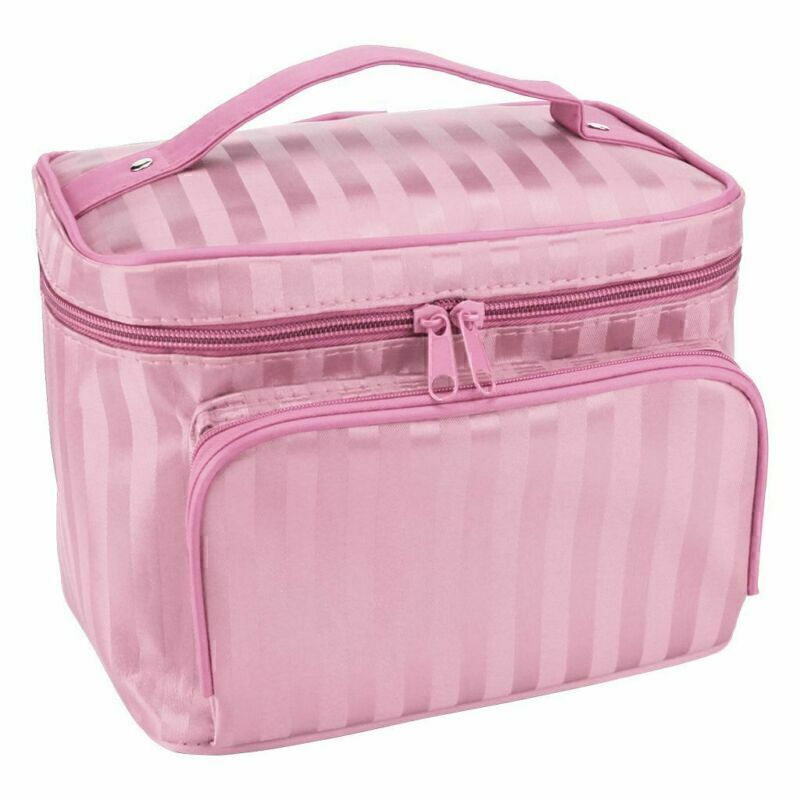 Large Cosmetic Makeup Bag Organizer Travel Kit with Handle and Multiple Pockets