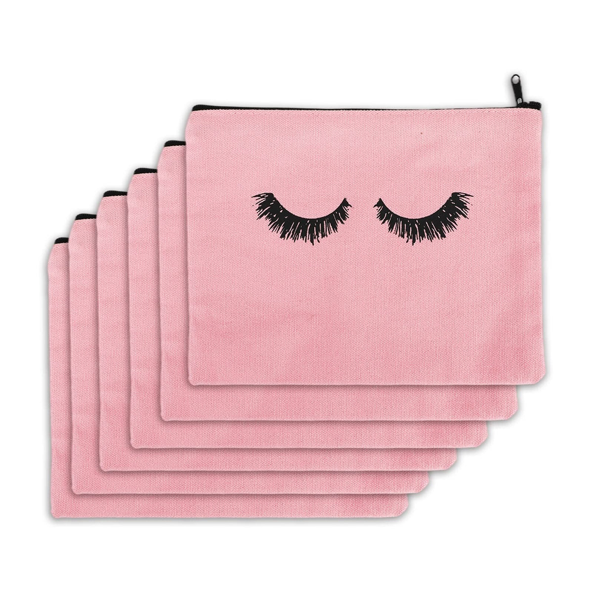 Canvas Makeup Pouch Set - 6 Pink Cosmetic Bags with Zipper Closure