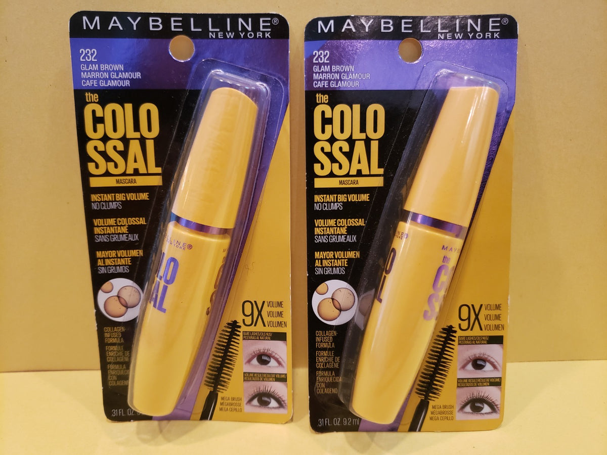 Maybelline Volumizing Mascara Set - No Clumping, Shade #232 Glam Brown, 0.31oz x2