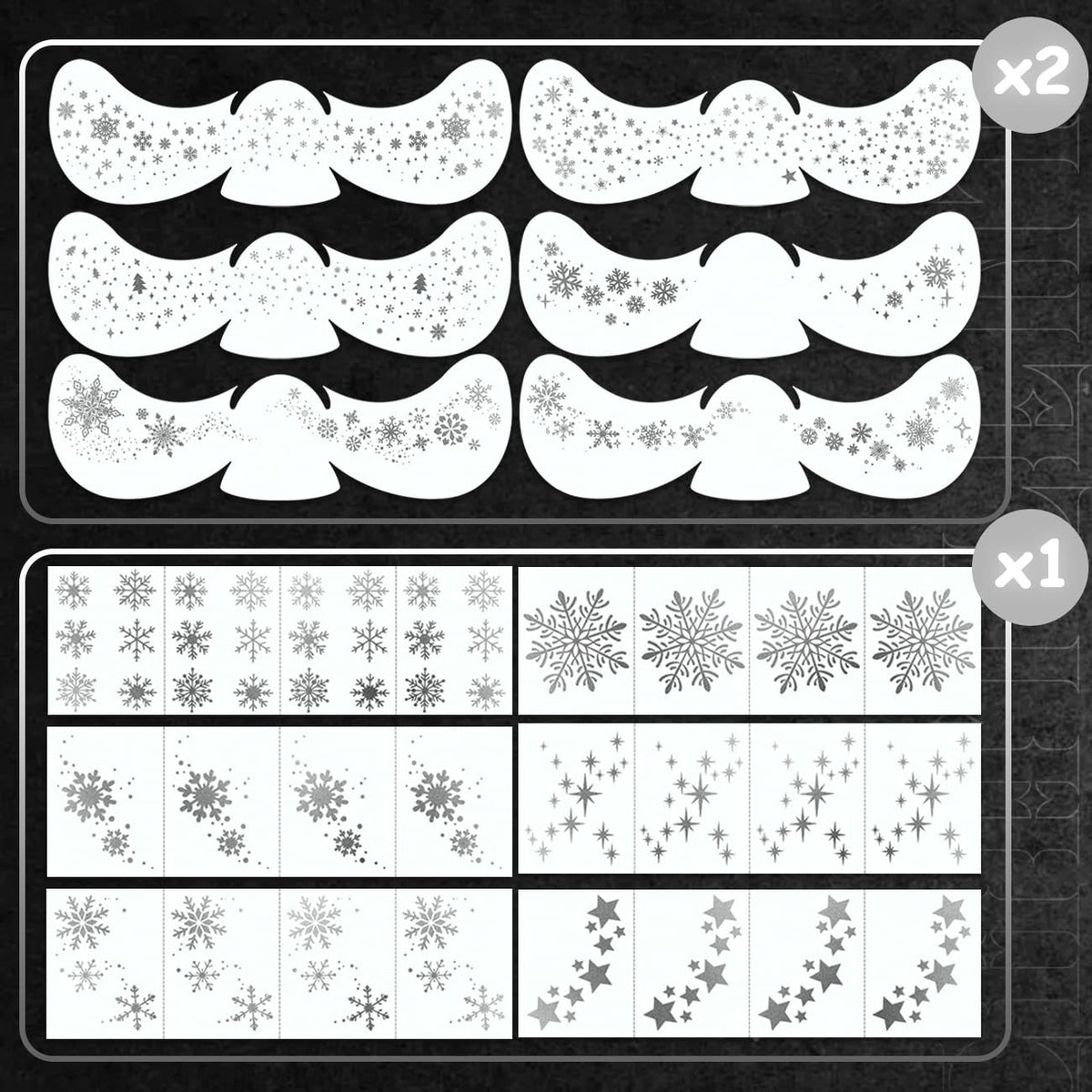 Glitter Snowflake Face Tattoos - 18 Sheets Silver Festive Freckles Makeup