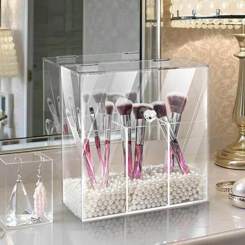 Dustproof Acrylic Makeup Brush Organizer with Adjustable Compartments