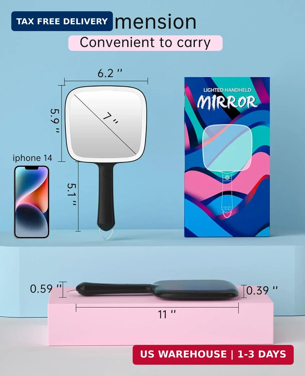 Lighted Hand Mirror with Dimmable LED Lights - Portable Makeup & Styling Mirror