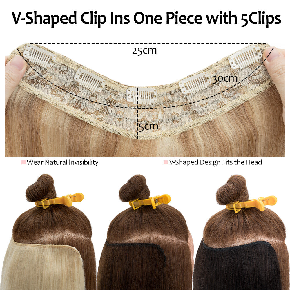 Clip-In Human Hair Extensions V-Shape Half Head - Remy Straight Hair