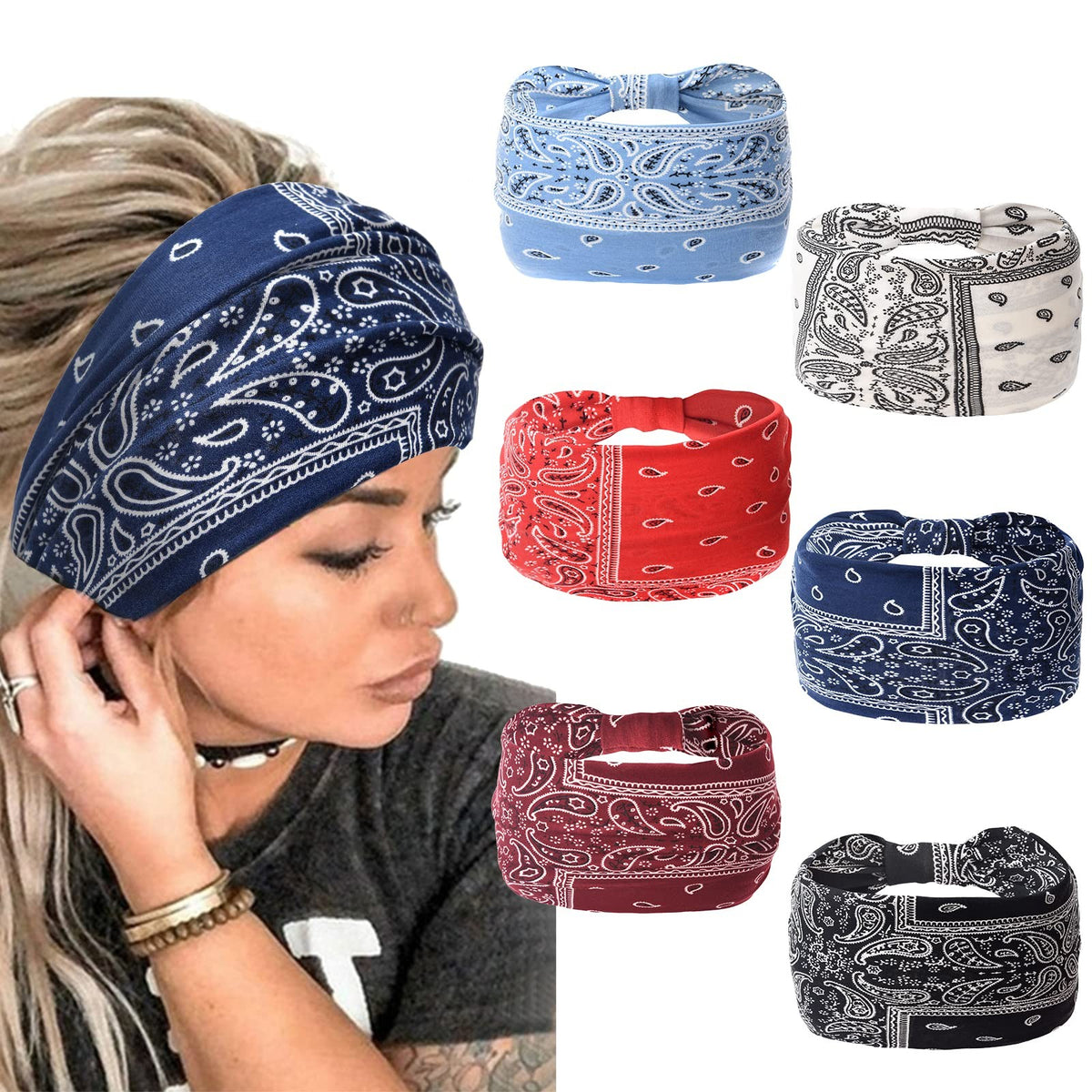 Wide Bandana 6 Count (Pack of 1), No10(new paisley colors pcs)