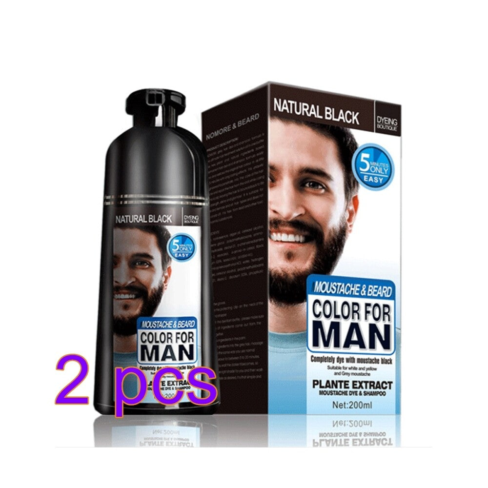 Beard Hair Color Dye Shampoo - Instant Black Darkening