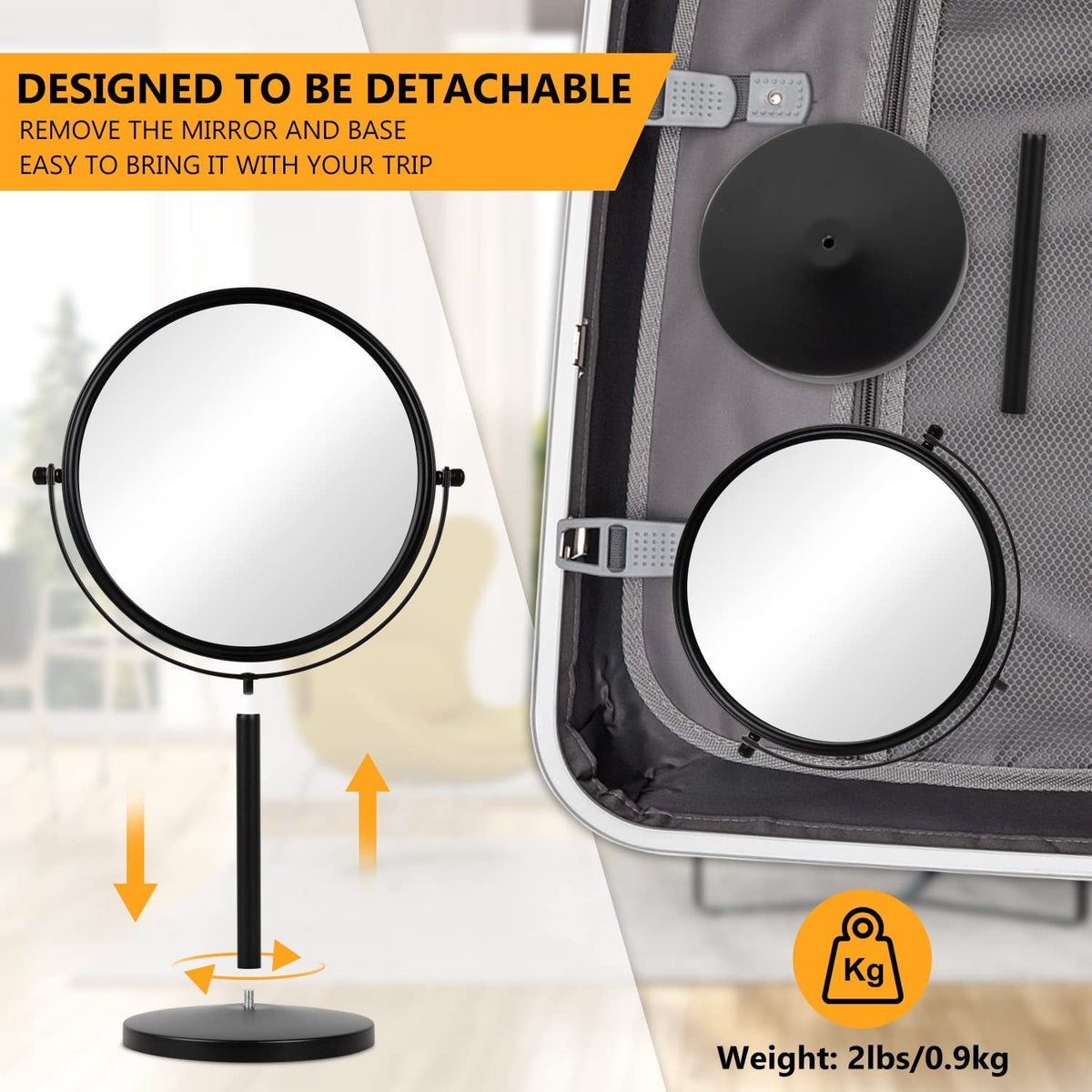 10x Magnifying Tabletop Makeup Mirror - 8 Inch Black, 360° Swivel
