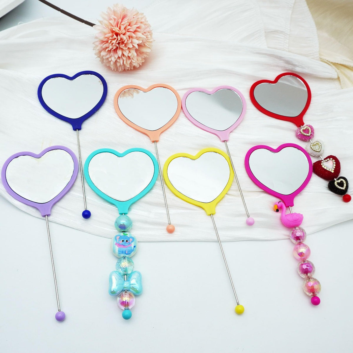 Colorful Beadable Heart Mirrors Set - 10 Pack, Portable 9.05 x 1.1 Inches