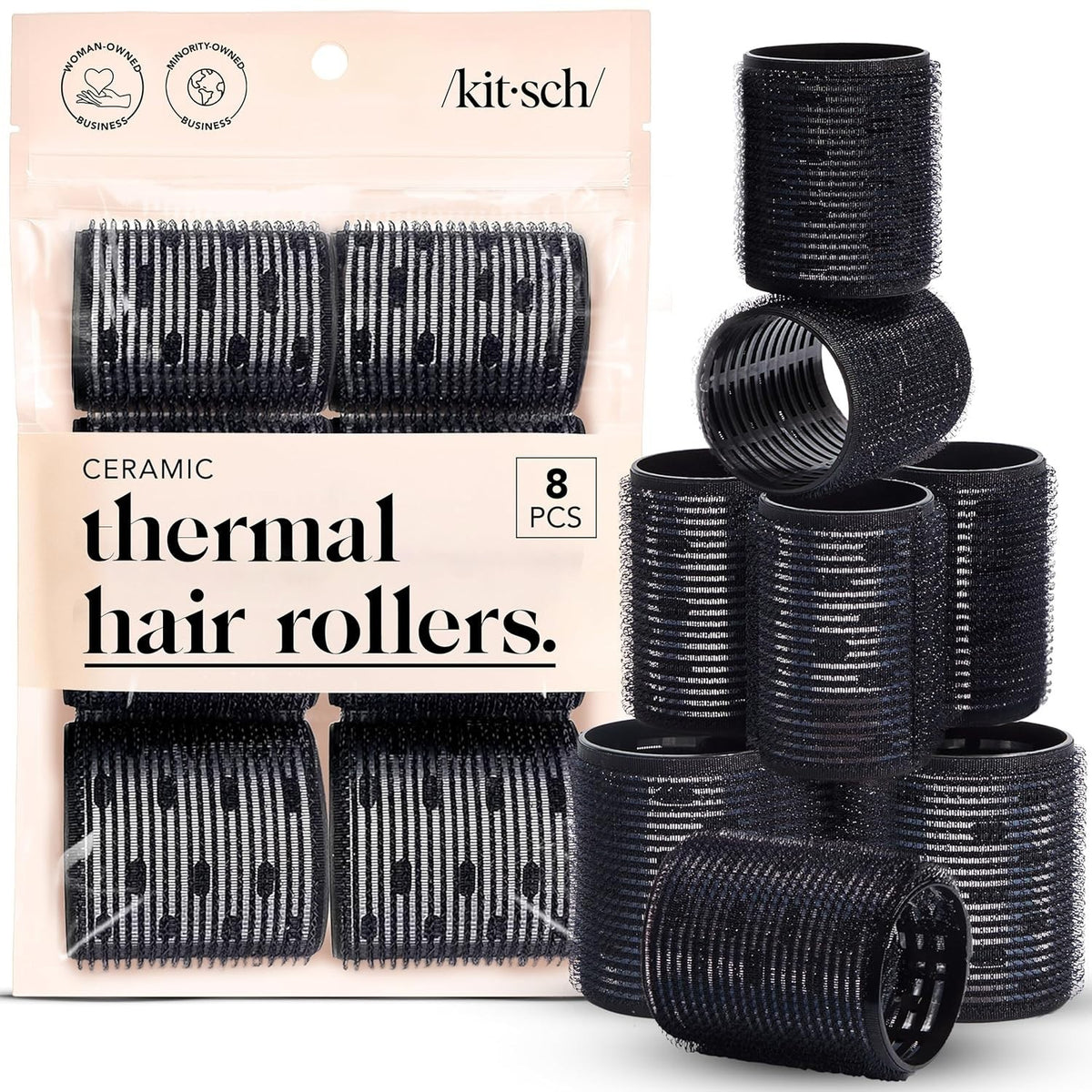 Heatless Ceramic Hair Rollers Set for Voluminous Curls – 8 Pack