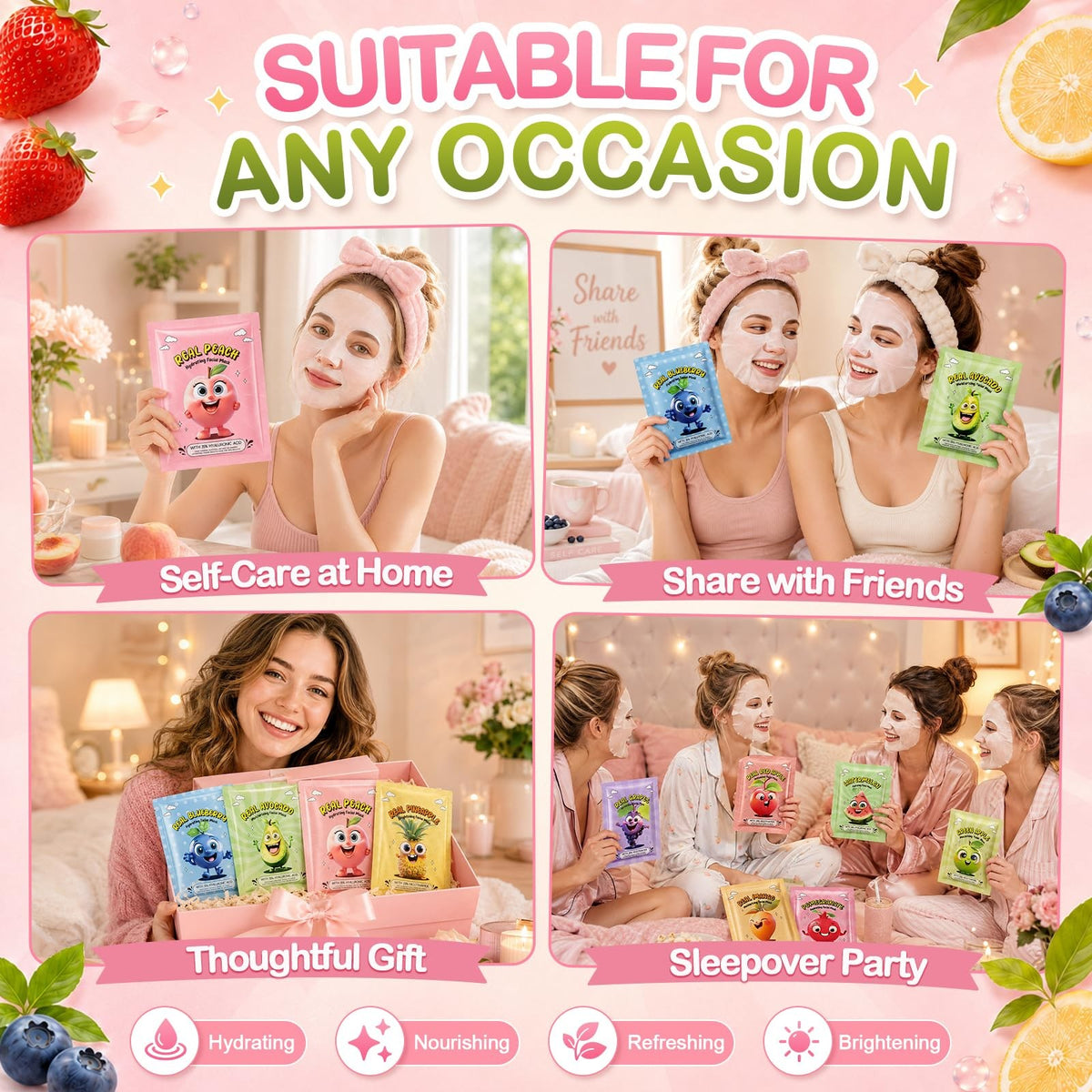 75-Pack Collagen Face Masks - 15 Fruit Flavors