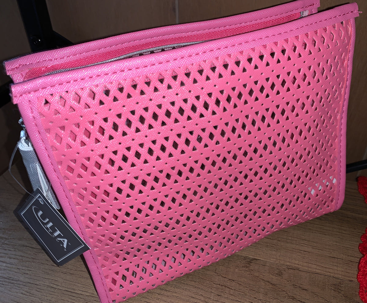 Makeup Cosmetic Bag with Coral Pink Diamond Cutout and Silver Zipper Tassel
