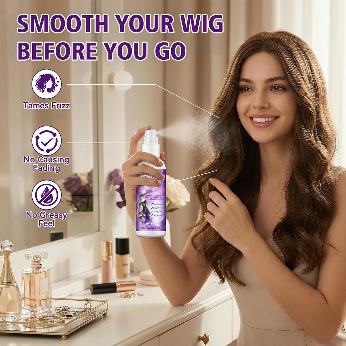 Synthetic Wig Spray with Frizz Control & Shine - Hydrating Detangler 120ml