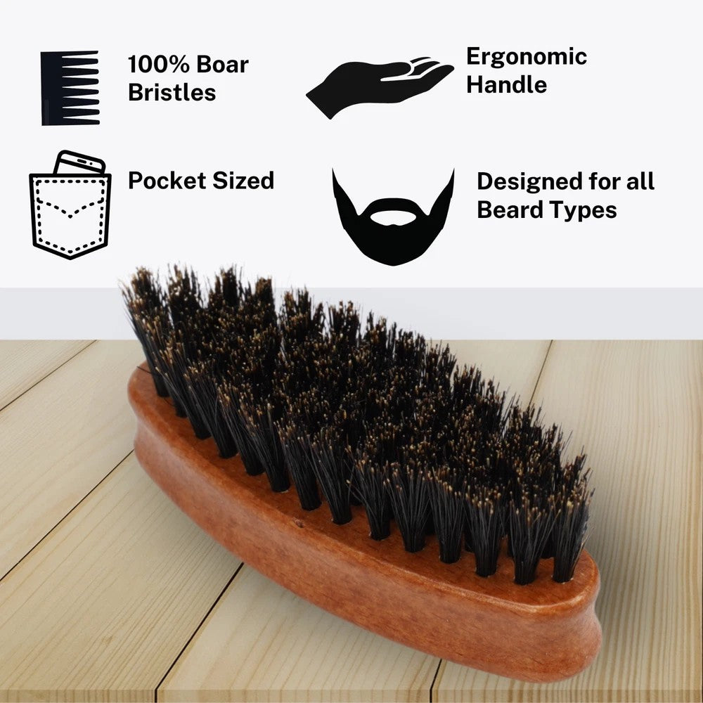 Travel Size Beard Brush with Natural Boar Bristles - Compact Grooming Tool