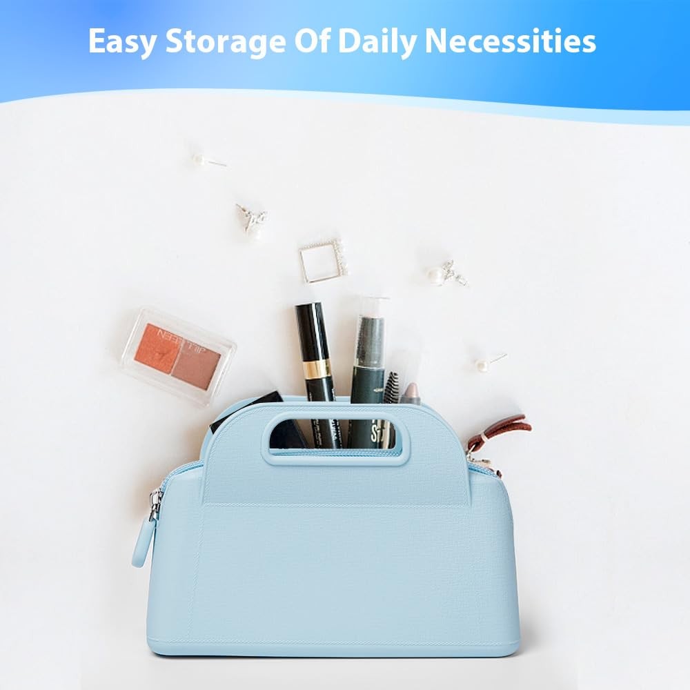 Silicone Travel Makeup Bag for Women - Waterproof Cosmetic Organizer, Blue