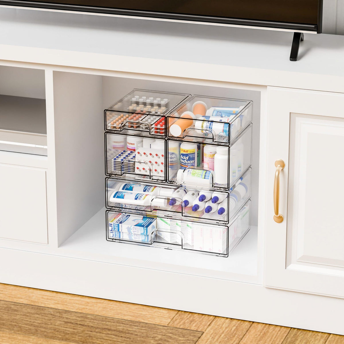 6 Pack Clear Stackable Acrylic Storage Drawers Bathroom Organizer