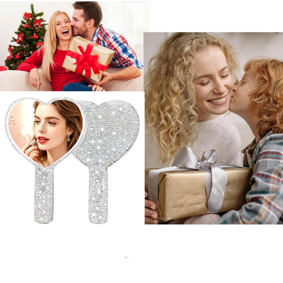 Heart-Shaped Rhinestone Handheld Mirror with Bling Glitter for Travel & Makeup