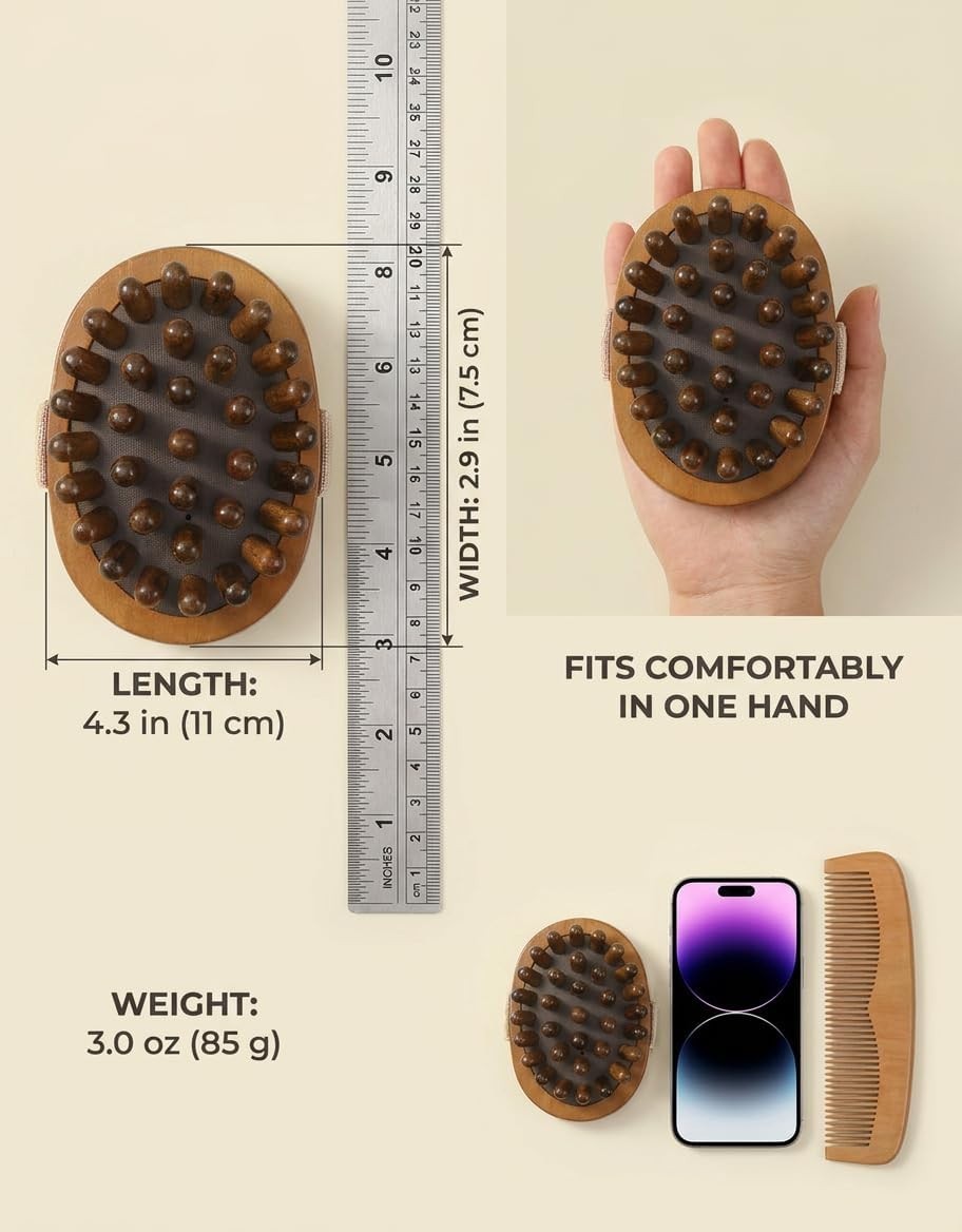Portable Golden Sandalwood Meridian Massage Brush for Full-Body Relaxation