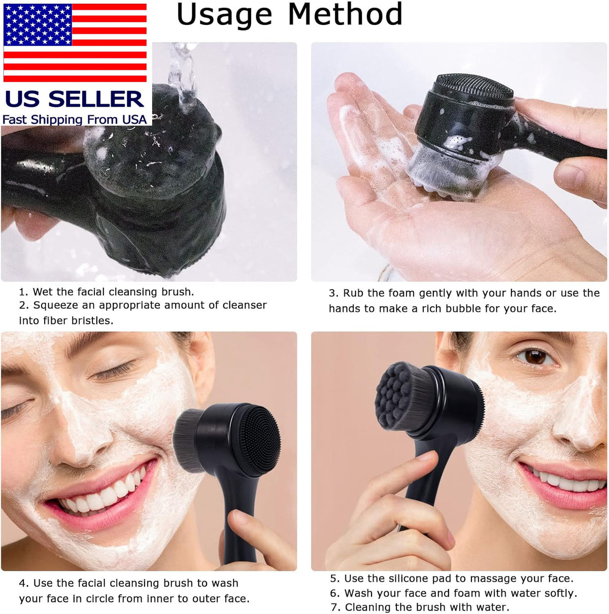 2-in-1 Facial Cleansing Brush with Silicone Exfoliating & Soft Bamboo Charcoal Brush