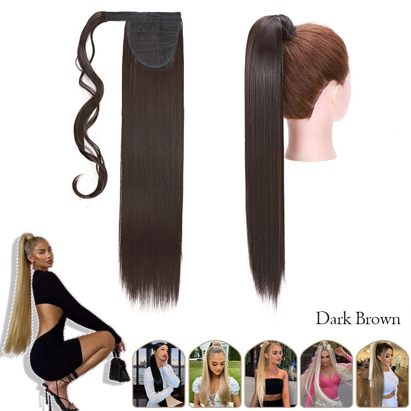 Mega Thick Wrap-On Ponytail Extensions - Natural Human Hair, Curly Wavy Straight