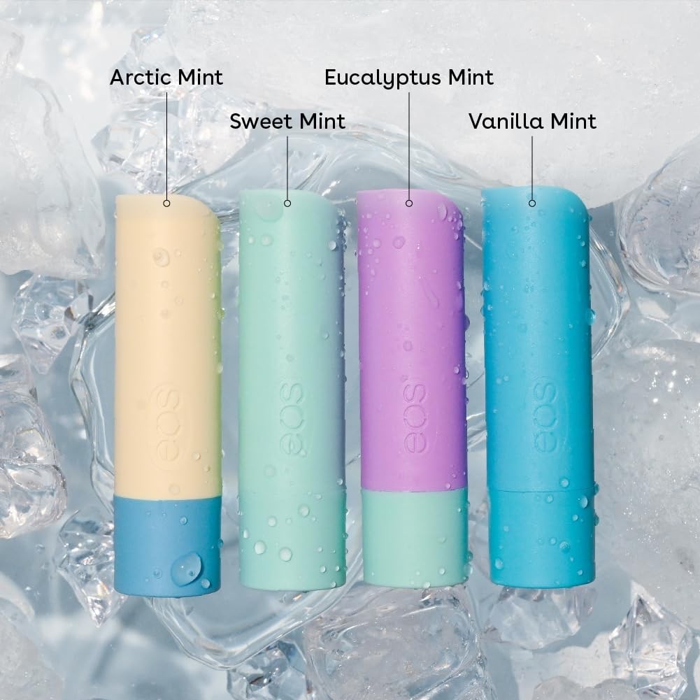 Shea Mint Lip Balm Set - Arctic, Vanilla, Sweet & Eucalyptus Flavors, 12-Pack