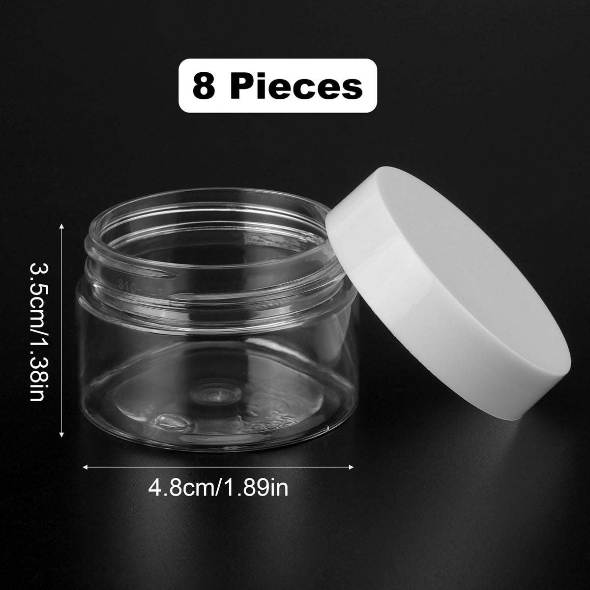 8 Pack Small Plastic Cosmetic Containers with Lids, Travel Storage Jars 1oz - White