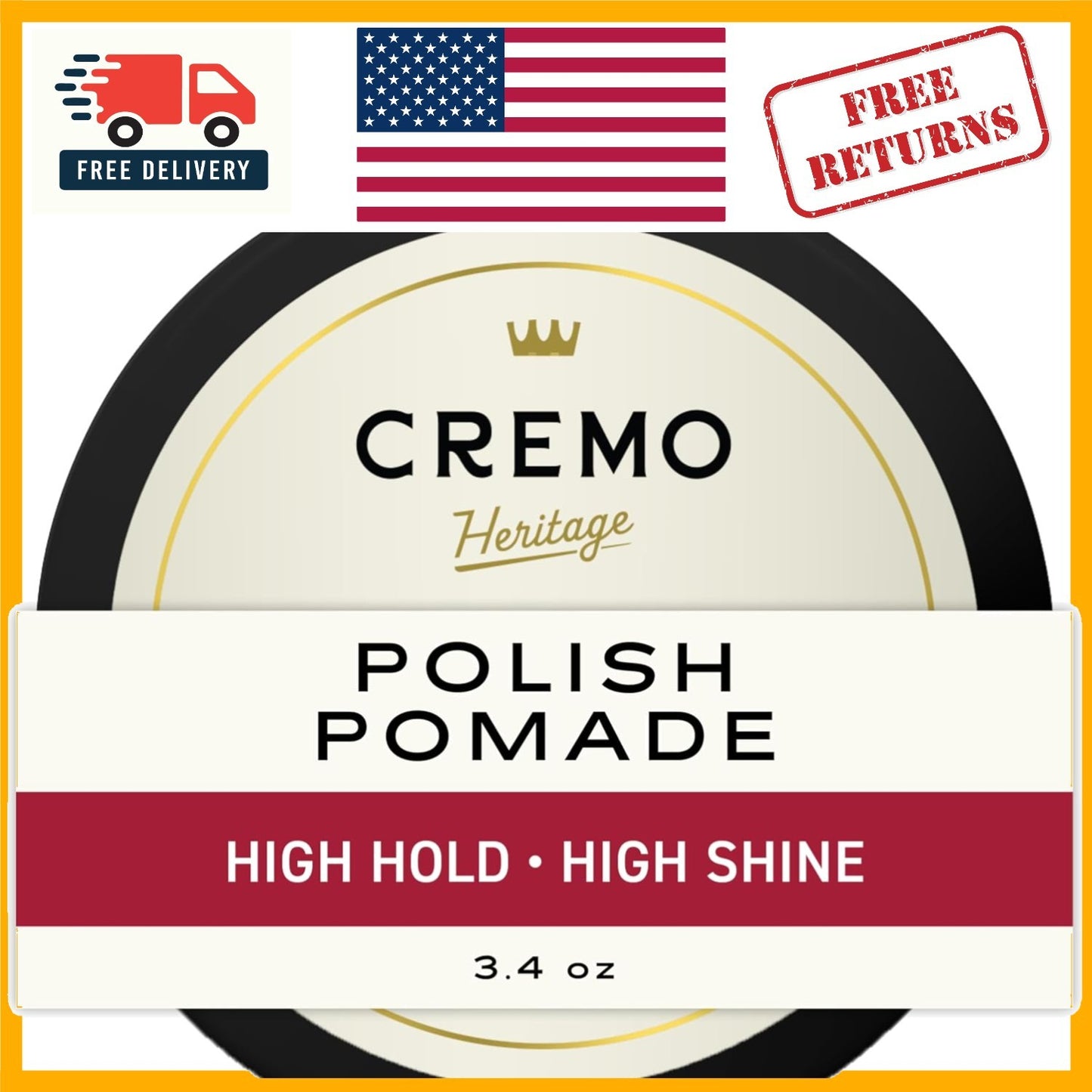 Men's Polish Hair Pomade - High Hold & Shine for Thick Hair - 3.4 Oz