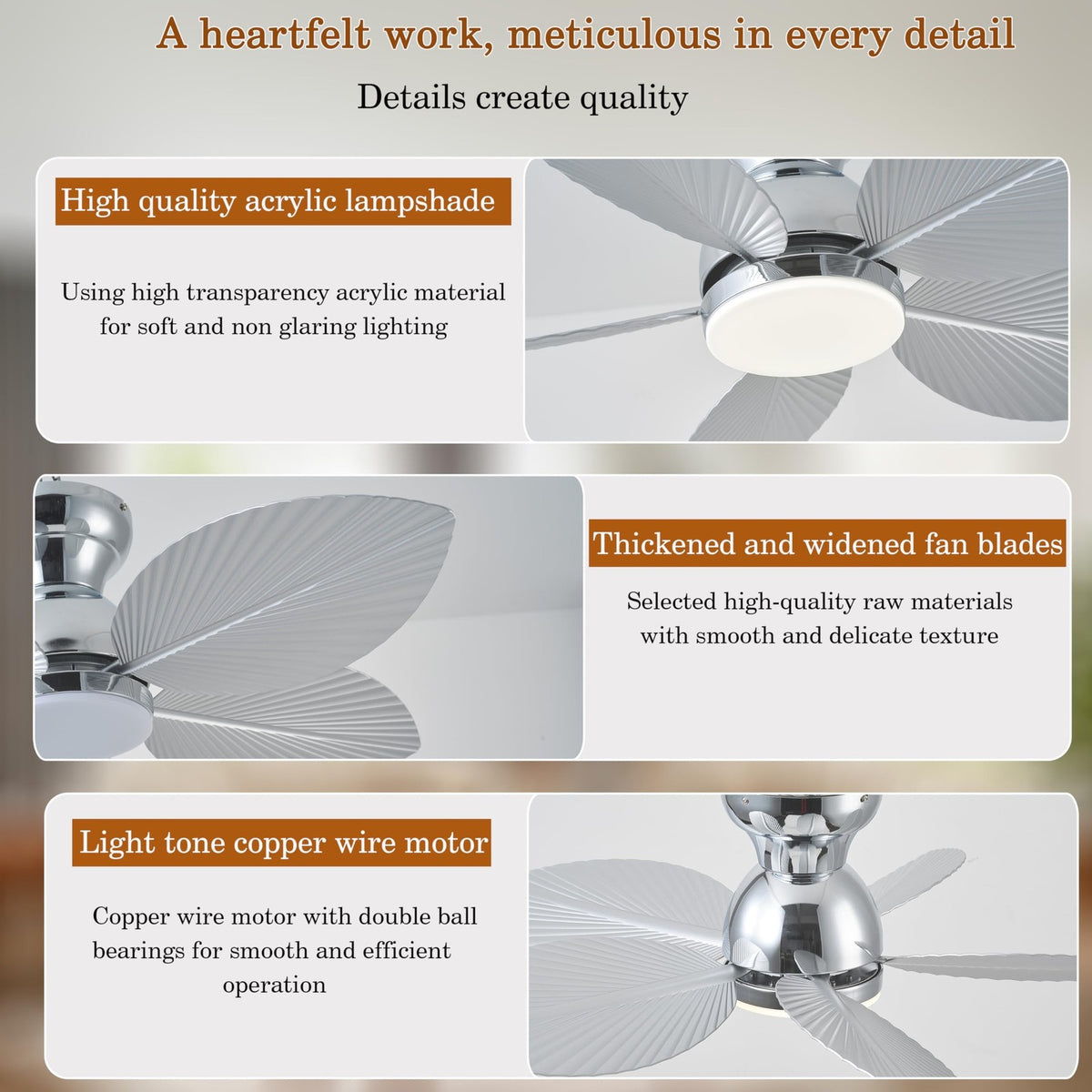 38-Inch Modern Ceiling Fan with Light and Remote Control, Reversible Blades