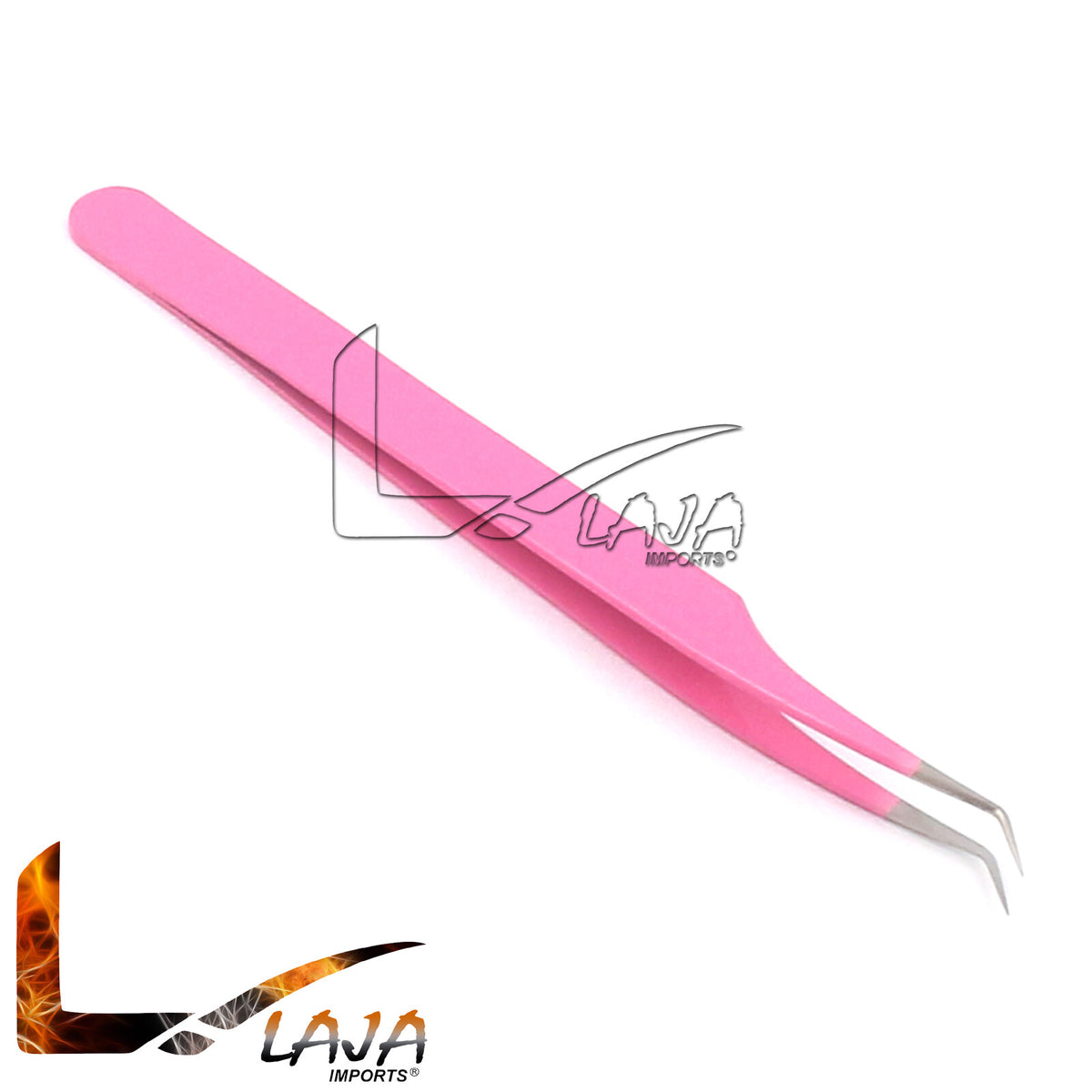 Pink Curved Eyelash Extension Tweezers - Professional Stainless Steel