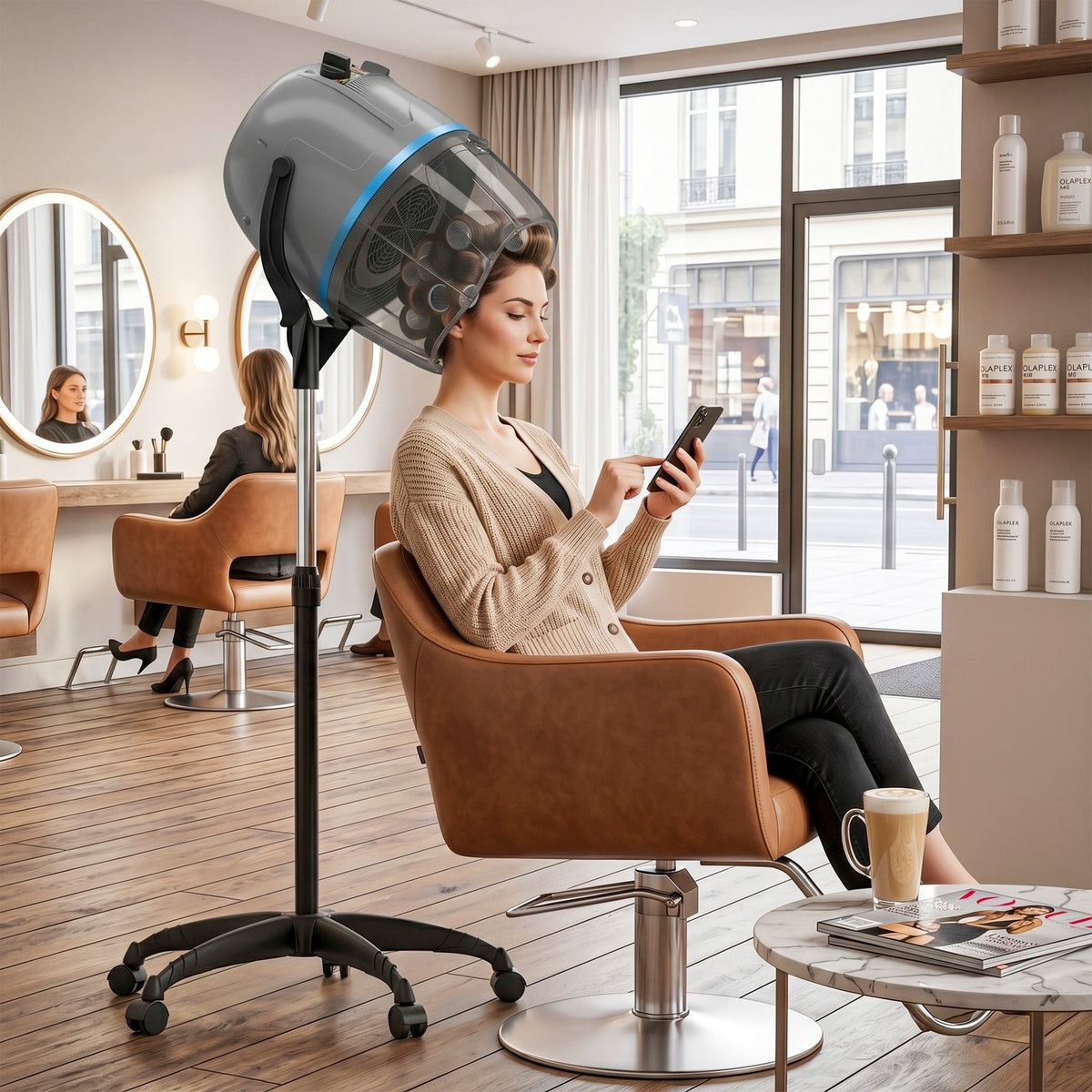 Stand Up Hair Dryer 1300W Adjustable Floor Hooded Bonnet w/Wheel Grey