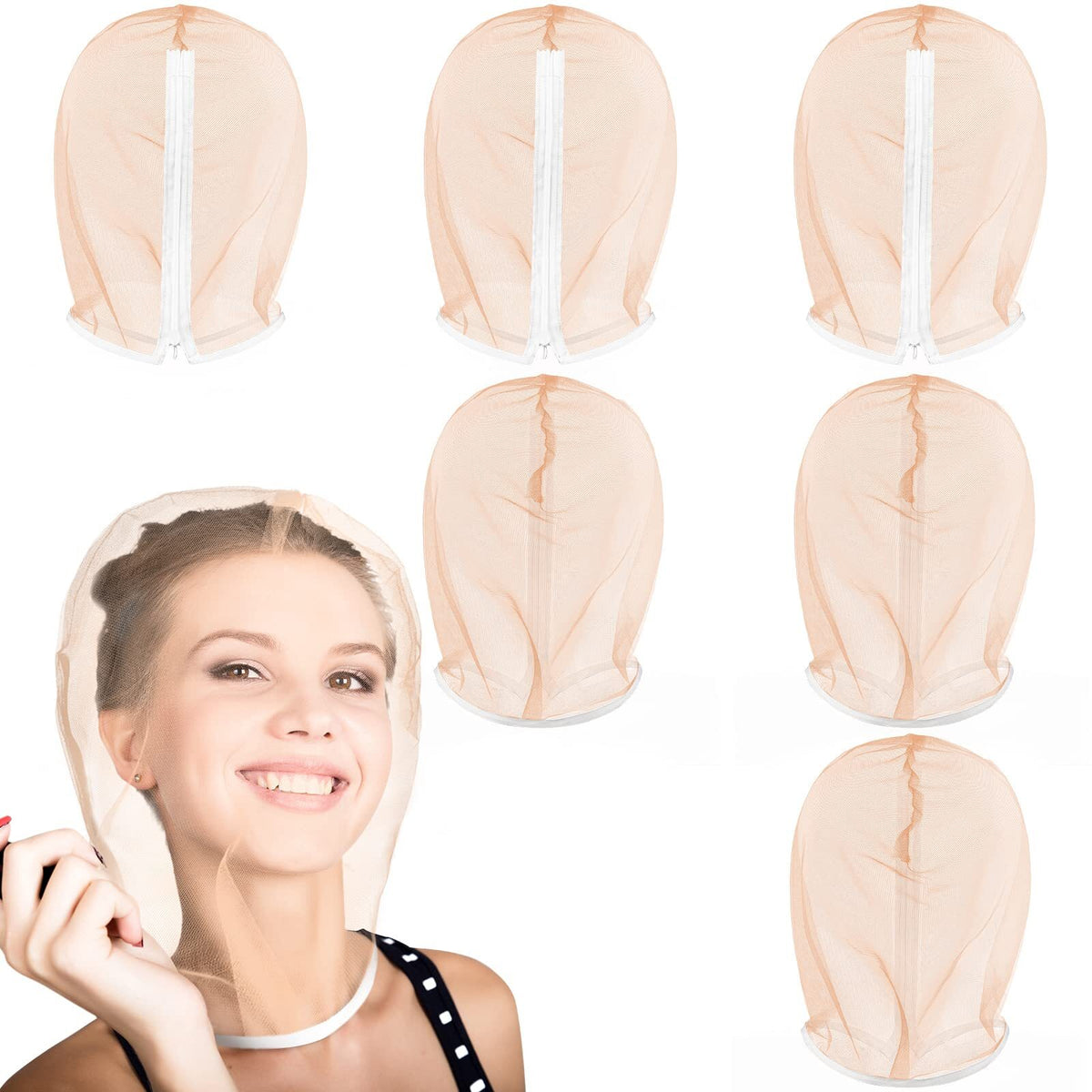 Nylon Chiffon Makeup Protector Hood with Zipper - 6 Pack