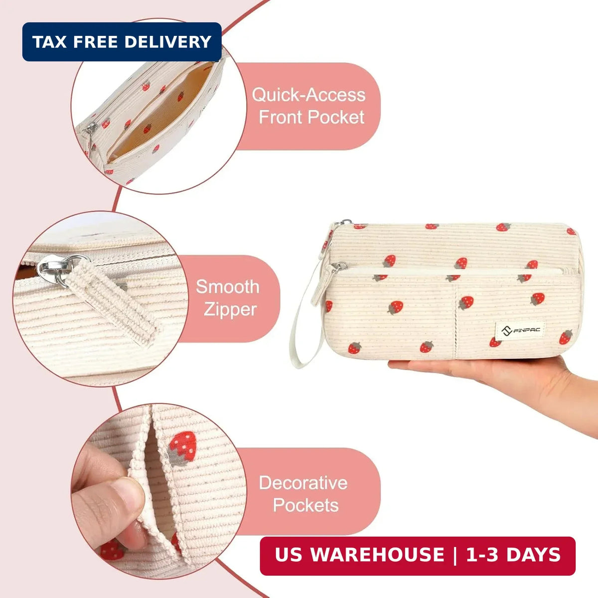 Corduroy Triangle Makeup & Pen Storage Bag - Portable Organizer